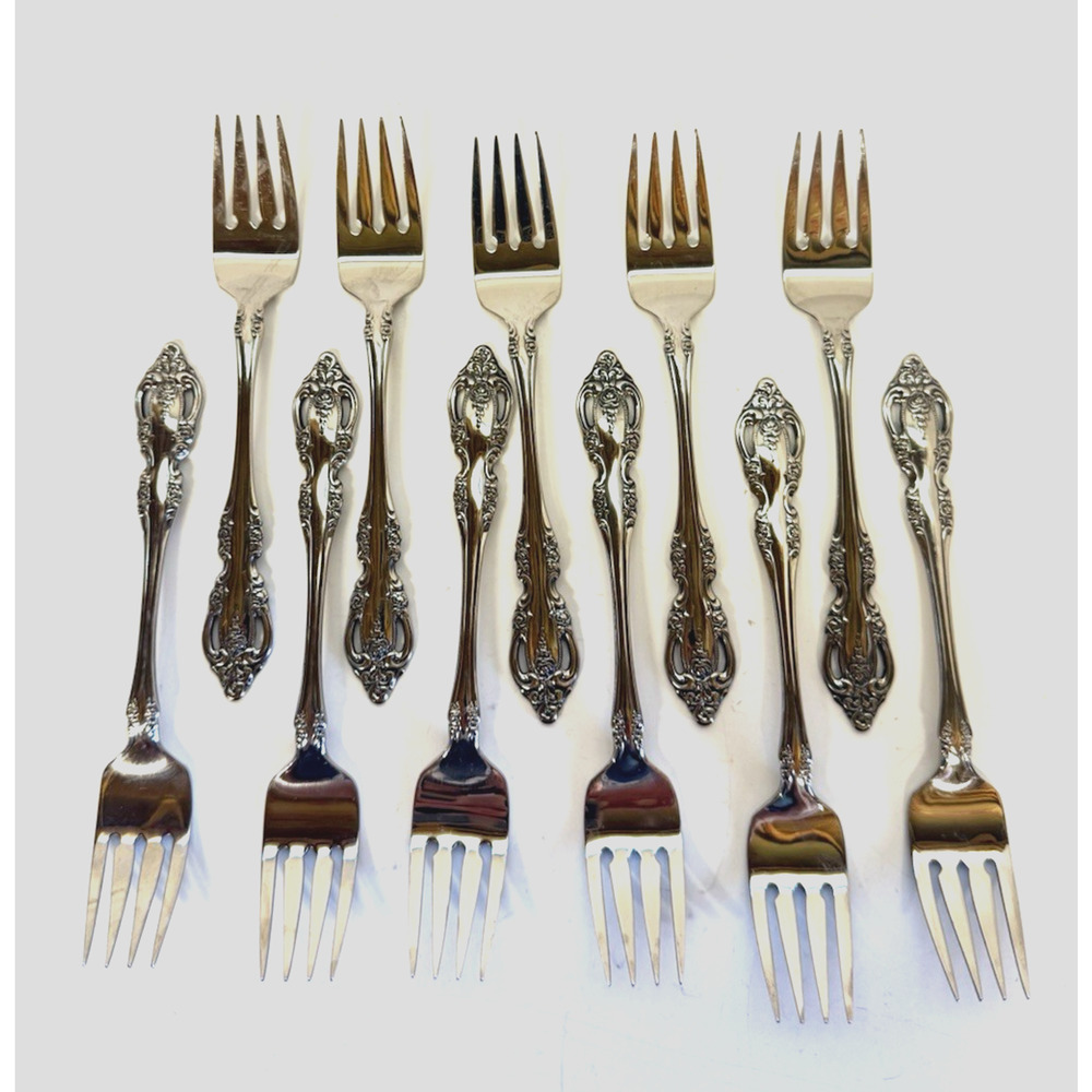 11-Oneida  BRAHMS Stainless Glossy Salad Fork Flatware-Set of 11-1960's